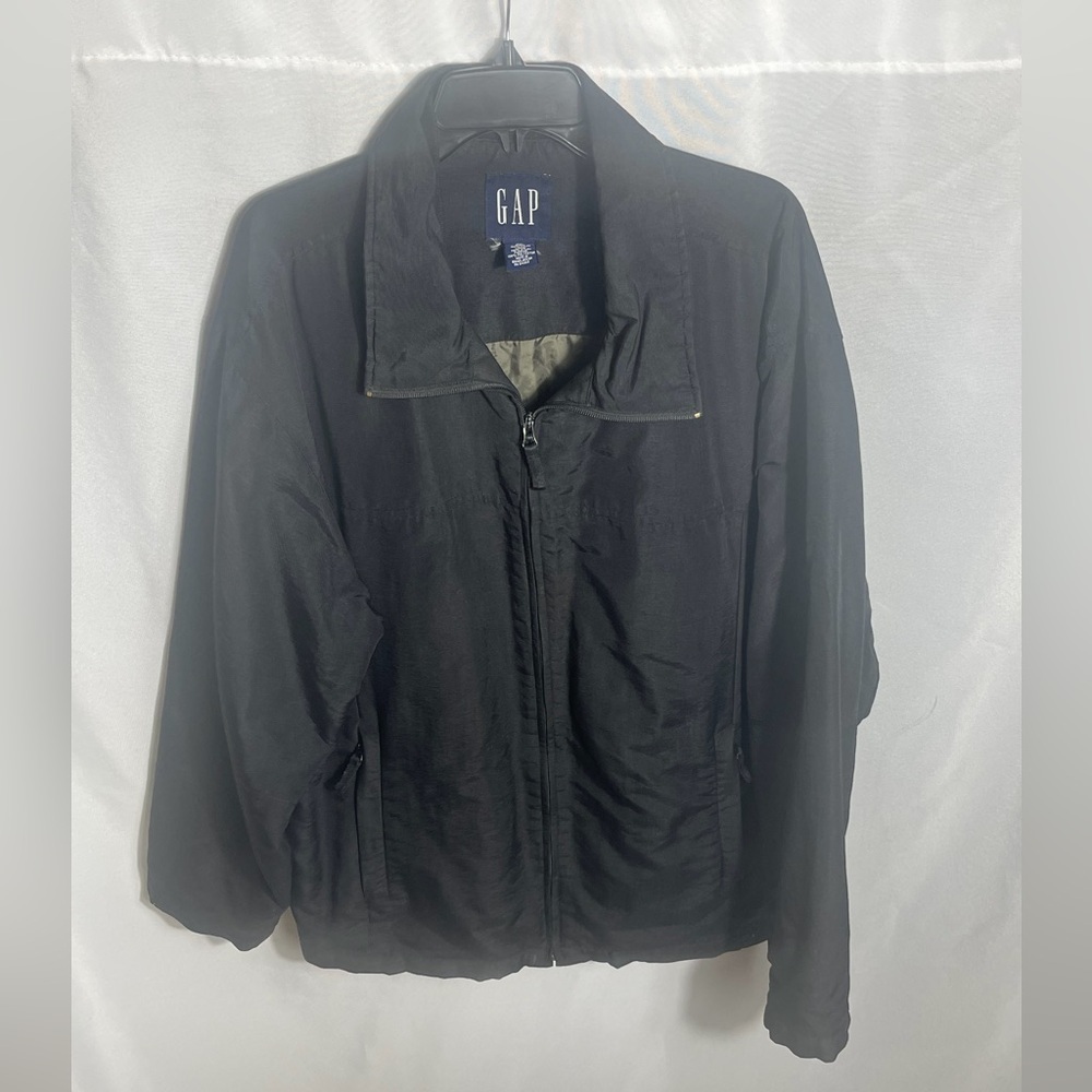GAP Black Lightweight Zip Jacket XL Nylon Windbreaker Casual Coat